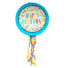 Pinata rotunda Happy Birthday albastra