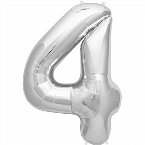 Cifra 4 - Baloane Cifre 80 cm Argintii
