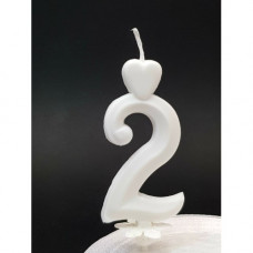Cifra 2 - Lumanare tort 7 cm, Alba