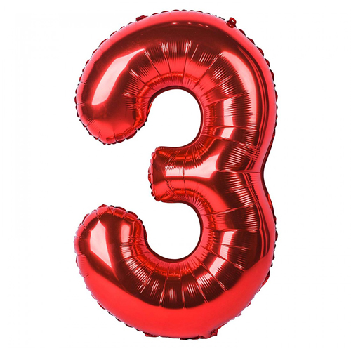 Cifra 3 - Baloane cifre 40 cm Rosii