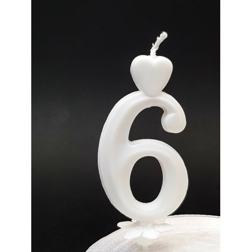 Cifra 6 - Lumanare tort 7 cm, Alba