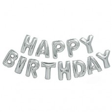 Set baloane folie Happy Birthday Argintiu