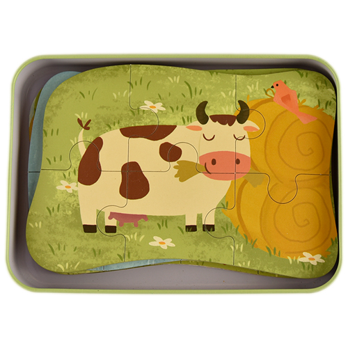 Set 5 imagini, puzzle din lemn, animale domestice - 40 de piese