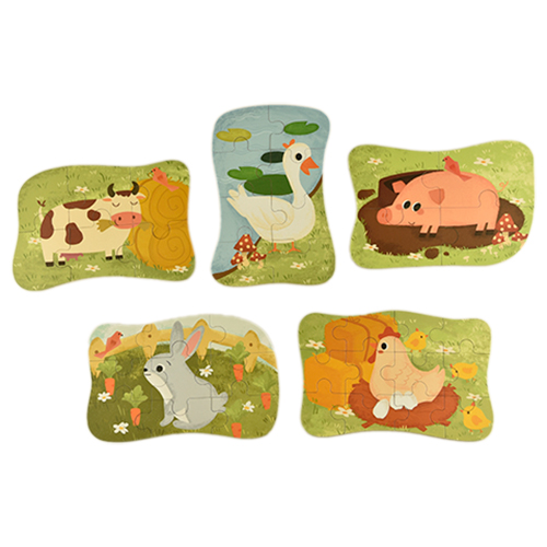 Set 5 imagini, puzzle din lemn, animale domestice - 40 de piese