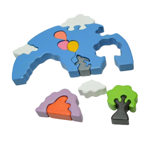 Jucarie Manuala din Lemn - Iepuras cu Baloane, Norisi si Copacel