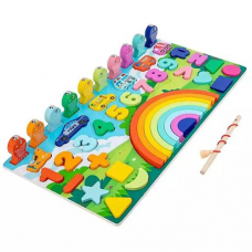Joc Montessori cu activitati matematice, curcubeu si pescuit