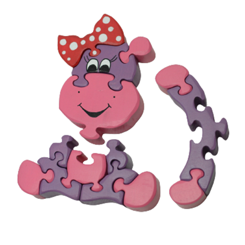 Puzzle Hipopotam  cu Fundita din Lemn HANDMADE